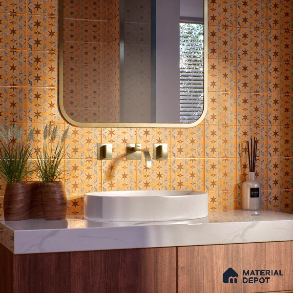 Subway Floor Tile TL 10108 D Modulo Gold Decor 10 x 10 inch Matte Finish Vitrified Anti Skid Tile - 12 mm | 8 Random Design | Suitable For Balcony, Patio, Bathroom