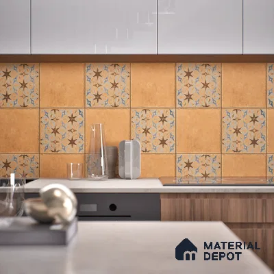 Subway Floor Tile TL 10108 D Modulo Gold Decor 10 x 10 inch Matte Finish Vitrified Anti Skid Tile - 12 mm | 8 Random Design | Suitable For Balcony, Patio, Bathroom