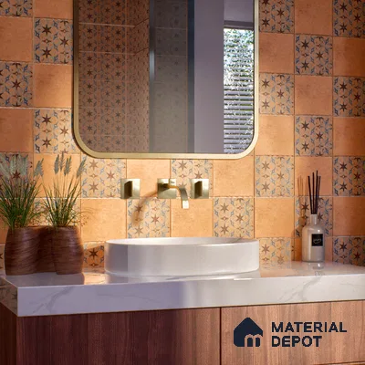 Subway Floor Tile TL 10108 D Modulo Gold Decor 10 x 10 inch Matte Finish Vitrified Anti Skid Tile - 12 mm | 8 Random Design | Suitable For Balcony, Patio, Bathroom