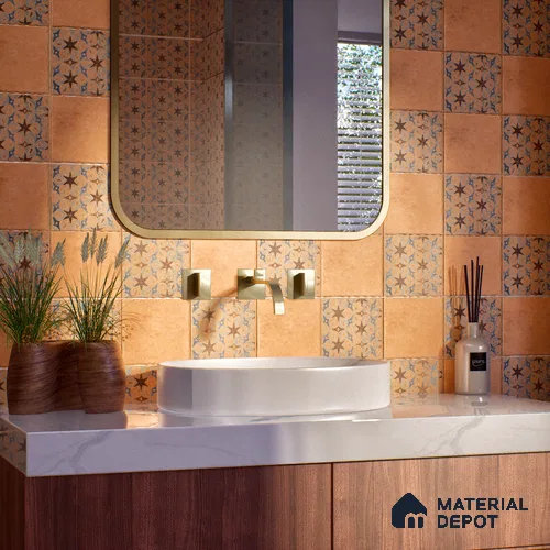 Subway Floor Tile TL 10108 D Modulo Gold Decor 10 x 10 inch Matte Finish Vitrified Anti Skid Tile - 12 mm | 8 Random Design | Suitable For Balcony, Patio, Bathroom