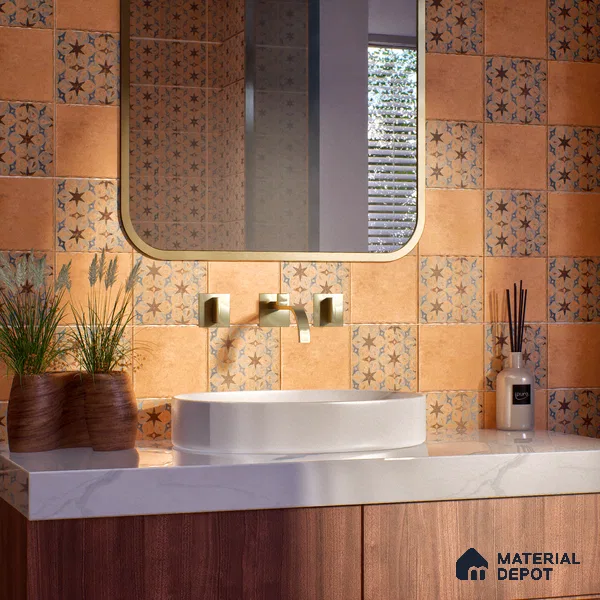 Subway Floor Tile TL 10108 D Modulo Gold Decor 10 x 10 inch Matte Finish Vitrified Anti Skid Tile - 12 mm | 8 Random Design | Suitable For Balcony, Patio, Bathroom