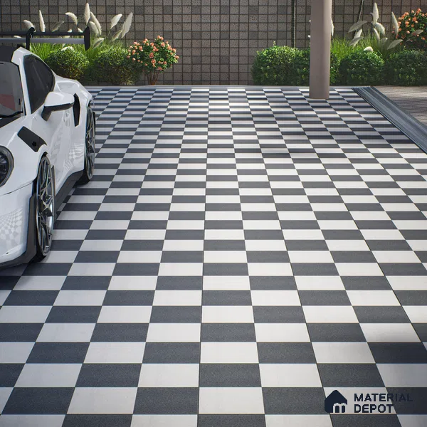 Parking Floor Tile TL 00418 A Dark Neo Black 16 x 16 inch Vitrified Anti Skid Matte Finish Heavy Duty Tile - 12 mm | Suitable For Balcony, Bathroom, Pathways | Pattern Alignment May Vary | 2-3 mm Spacer is Mandatory