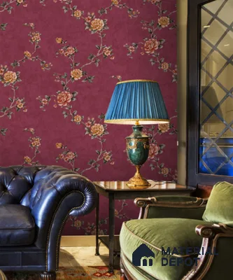 21013 | Burgundy Rose Garland Non Woven Floral Wallpaper - 10 Meter x 21 Inches, 57.41 Sq. Ft.