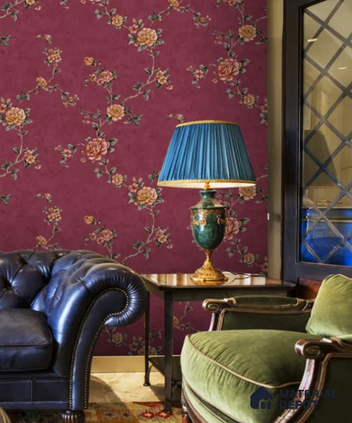 21013 | Burgundy Rose Garland Non Woven Floral Wallpaper - 10 Meter x 21 Inches, 57.41 Sq. Ft.