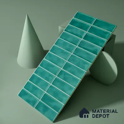 Faux Subway Wall Tile TL 04687 B Vertiline Brick Solara Fiji Blue 2 ft x 1 ft Ceramic Glossy Finish - 9 mm | Suitable For Kitchen, Bathroom Walls and Backsplashes | Please Expect a Slight Variation of Pattern