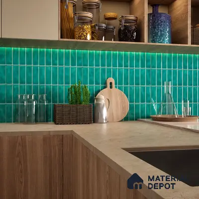 Faux Subway Wall Tile TL 04687 B Vertiline Brick Solara Fiji Blue 2 ft x 1 ft Ceramic Glossy Finish - 9 mm | Suitable For Kitchen, Bathroom Walls and Backsplashes | Please Expect a Slight Variation of Pattern