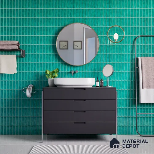 Faux Subway Wall Tile TL 04687 B Vertiline Brick Solara Fiji Blue 2 ft x 1 ft Ceramic Glossy Finish - 9 mm | Suitable For Kitchen, Bathroom Walls and Backsplashes | Please Expect a Slight Variation of Pattern