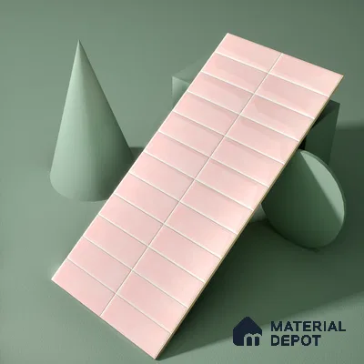Faux Subway Wall Tile TL 04687 C Vertiline Brick Solara Kira Pink 2 ft x 1 ft Ceramic Glossy Finish - 9 mm | Suitable For Kitchen, Bathroom Walls and Backsplashes | Please Expect a Slight Variation of Pattern