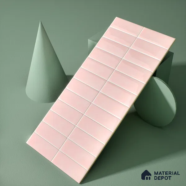 Faux Subway Wall Tile TL 04687 C Vertiline Brick Solara Kira Pink 2 ft x 1 ft Ceramic Glossy Finish - 9 mm | Suitable For Kitchen, Bathroom Walls and Backsplashes | Please Expect a Slight Variation of Pattern