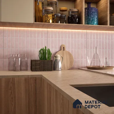 Faux Subway Wall Tile TL 04687 C Vertiline Brick Solara Kira Pink 2 ft x 1 ft Ceramic Glossy Finish - 9 mm | Suitable For Kitchen, Bathroom Walls and Backsplashes | Please Expect a Slight Variation of Pattern