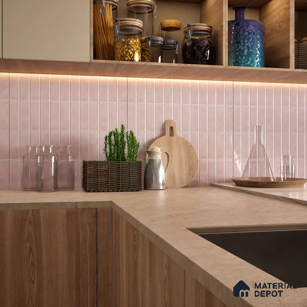 Faux Subway Wall Tile TL 04687 C Vertiline Brick Solara Kira Pink 2 ft x 1 ft Ceramic Glossy Finish - 9 mm | Suitable For Kitchen, Bathroom Walls and Backsplashes | Please Expect a Slight Variation of Pattern