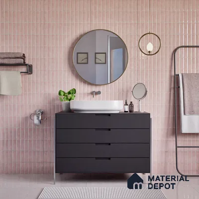Faux Subway Wall Tile TL 04687 C Vertiline Brick Solara Kira Pink 2 ft x 1 ft Ceramic Glossy Finish - 9 mm | Suitable For Kitchen, Bathroom Walls and Backsplashes | Please Expect a Slight Variation of Pattern