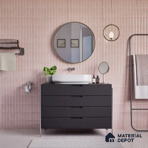 Faux Subway Wall Tile TL 04687 C Vertiline Brick Solara Kira Pink 2 ft x 1 ft Ceramic Glossy Finish - 9 mm | Suitable For Kitchen, Bathroom Walls and Backsplashes | Please Expect a Slight Variation of Pattern