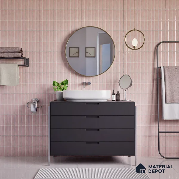 Faux Subway Wall Tile TL 04687 C Vertiline Brick Solara Kira Pink 2 ft x 1 ft Ceramic Glossy Finish - 9 mm | Suitable For Kitchen, Bathroom Walls and Backsplashes | Please Expect a Slight Variation of Pattern