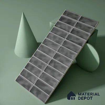 Faux Subway Wall Tile TL 04687 D Vertiline Brick Solara Tombstone Grey 2 ft x 1 ft Ceramic Glossy Finish - 9 mm | Suitable For Kitchen, Bathroom Walls and Backsplashes | Please Expect a Slight Variation of Pattern