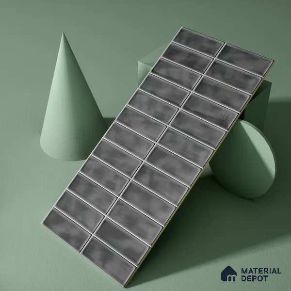 Faux Subway Wall Tile TL 04687 D Vertiline Brick Solara Tombstone Grey 2 ft x 1 ft Ceramic Glossy Finish - 9 mm | Suitable For Kitchen, Bathroom Walls and Backsplashes | Please Expect a Slight Variation of Pattern