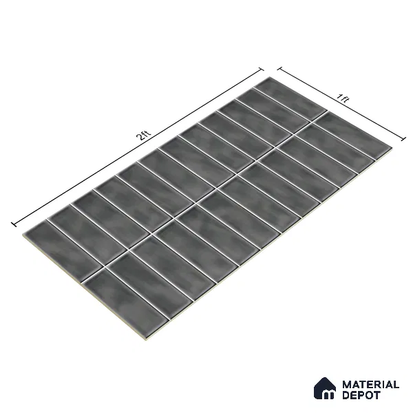 Faux Subway Wall Tile TL 04687 D Vertiline Brick Solara Tombstone Grey 2 ft x 1 ft Ceramic Glossy Finish - 9 mm | Suitable For Kitchen, Bathroom Walls and Backsplashes | Please Expect a Slight Variation of Pattern