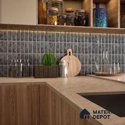 Faux Subway Wall Tile TL 04687 D Vertiline Brick Solara Tombstone Grey 2 ft x 1 ft Ceramic Glossy Finish - 9 mm | Suitable For Kitchen, Bathroom Walls and Backsplashes | Please Expect a Slight Variation of Pattern