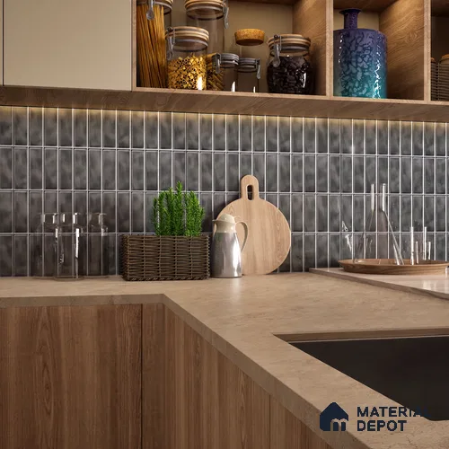 Faux Subway Wall Tile TL 04687 D Vertiline Brick Solara Tombstone Grey 2 ft x 1 ft Ceramic Glossy Finish - 9 mm | Suitable For Kitchen, Bathroom Walls and Backsplashes | Please Expect a Slight Variation of Pattern