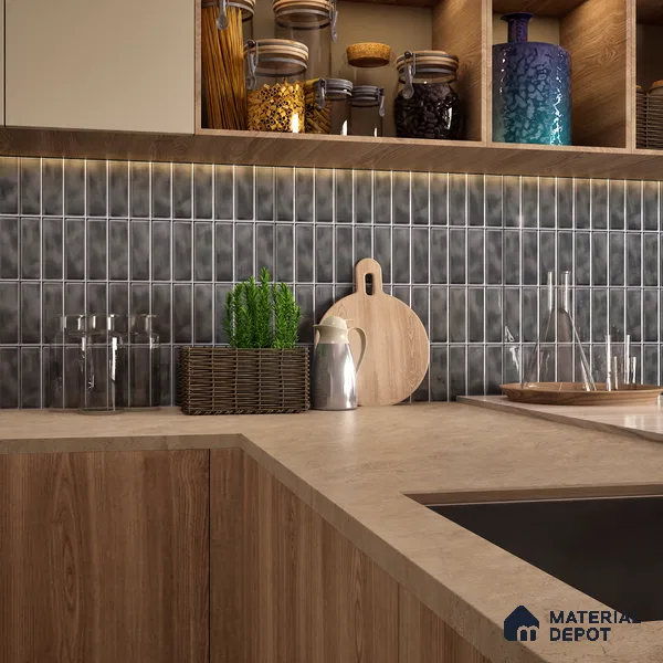 Faux Subway Wall Tile TL 04687 D Vertiline Brick Solara Tombstone Grey 2 ft x 1 ft Ceramic Glossy Finish - 9 mm | Suitable For Kitchen, Bathroom Walls and Backsplashes | Please Expect a Slight Variation of Pattern