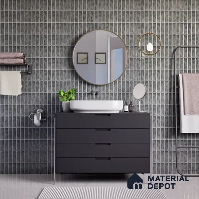 Faux Subway Wall Tile TL 04687 D Vertiline Brick Solara Tombstone Grey 2 ft x 1 ft Ceramic Glossy Finish - 9 mm | Suitable For Kitchen, Bathroom Walls and Backsplashes | Please Expect a Slight Variation of Pattern