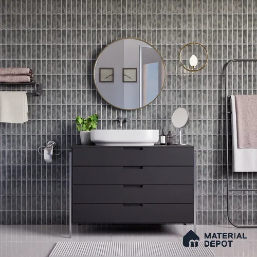 Faux Subway Wall Tile TL 04687 D Vertiline Brick Solara Tombstone Grey 2 ft x 1 ft Ceramic Glossy Finish - 9 mm | Suitable For Kitchen, Bathroom Walls and Backsplashes | Please Expect a Slight Variation of Pattern