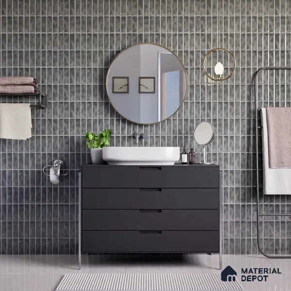 Faux Subway Wall Tile TL 04687 D Vertiline Brick Solara Tombstone Grey 2 ft x 1 ft Ceramic Glossy Finish - 9 mm | Suitable For Kitchen, Bathroom Walls and Backsplashes | Please Expect a Slight Variation of Pattern