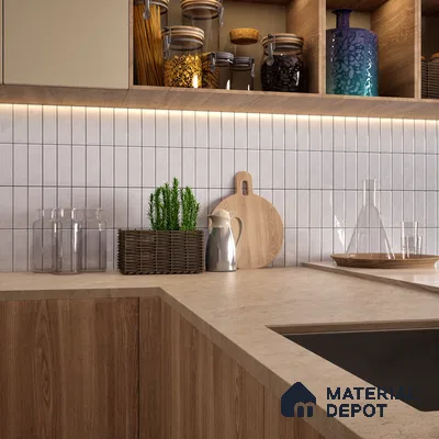Faux Subway Wall Tile TL 04687 E Vertiline Brick Solara Dreamstone White 2 ft x 1 ft Ceramic Glossy Finish - 9 mm | Suitable For Kitchen, Bathroom Walls and Backsplashes | Please Expect a Slight Variation of Pattern (Sample)