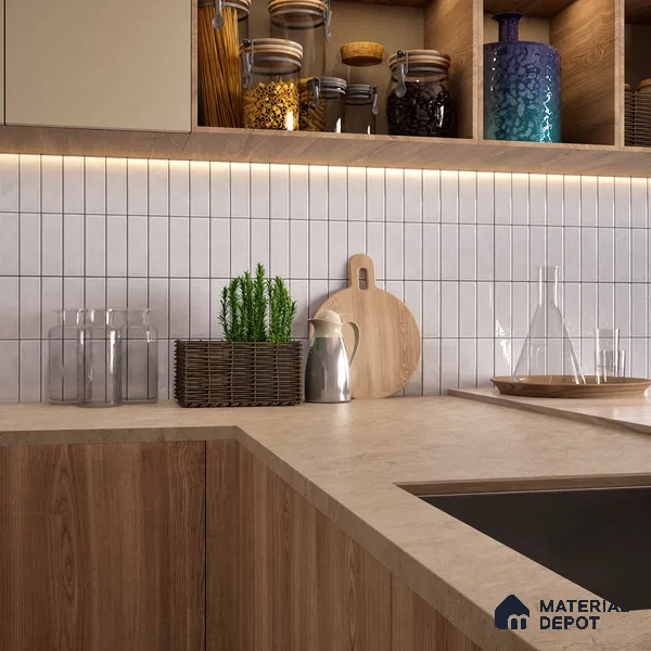 Faux Subway Wall Tile TL 04687 E Vertiline Brick Solara Dreamstone White 2 ft x 1 ft Ceramic Glossy Finish - 9 mm | Suitable For Kitchen, Bathroom Walls and Backsplashes | Please Expect a Slight Variation of Pattern (Sample)