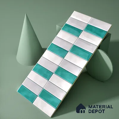 Faux Subway Wall Tile TL 04687 F Vertiline Brick Solara Dreamstone Mixed White 2 ft x 1 ft Ceramic Glossy Finish - 9 mm | Suitable For Kitchen, Bathroom Walls and Backsplashes | Please Expect a Slight Variation of Pattern
