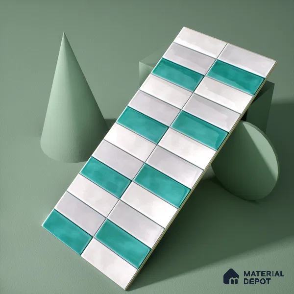 Faux Subway Wall Tile TL 04687 F Vertiline Brick Solara Dreamstone Mixed White 2 ft x 1 ft Ceramic Glossy Finish - 9 mm | Suitable For Kitchen, Bathroom Walls and Backsplashes | Please Expect a Slight Variation of Pattern