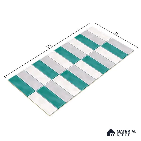 Faux Subway Wall Tile TL 04687 F Vertiline Brick Solara Dreamstone Mixed White 2 ft x 1 ft Ceramic Glossy Finish - 9 mm | Suitable For Kitchen, Bathroom Walls and Backsplashes | Please Expect a Slight Variation of Pattern