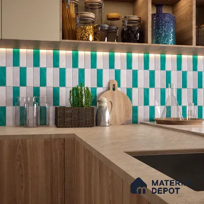 Faux Subway Wall Tile TL 04687 F Vertiline Brick Solara Dreamstone Mixed White 2 ft x 1 ft Ceramic Glossy Finish - 9 mm | Suitable For Kitchen, Bathroom Walls and Backsplashes | Please Expect a Slight Variation of Pattern
