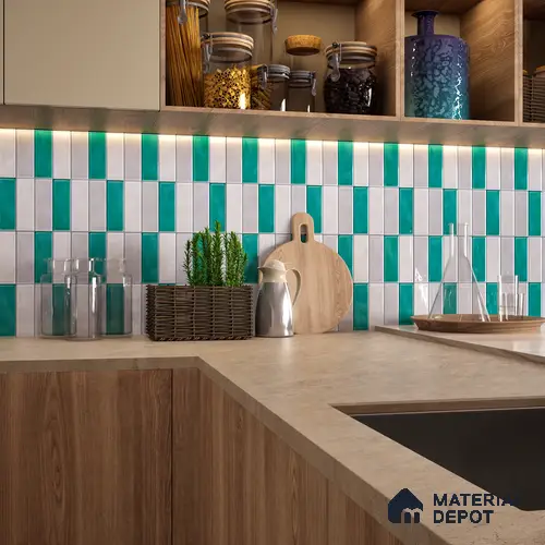 Faux Subway Wall Tile TL 04687 F Vertiline Brick Solara Dreamstone Mixed White 2 ft x 1 ft Ceramic Glossy Finish - 9 mm | Suitable For Kitchen, Bathroom Walls and Backsplashes | Please Expect a Slight Variation of Pattern