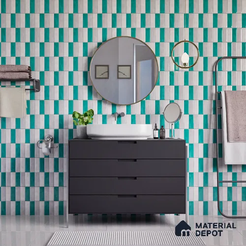Faux Subway Wall Tile TL 04687 F Vertiline Brick Solara Dreamstone Mixed White 2 ft x 1 ft Ceramic Glossy Finish - 9 mm | Suitable For Kitchen, Bathroom Walls and Backsplashes | Please Expect a Slight Variation of Pattern