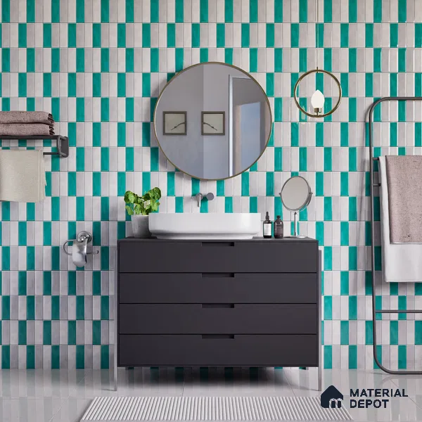 Faux Subway Wall Tile TL 04687 F Vertiline Brick Solara Dreamstone Mixed White 2 ft x 1 ft Ceramic Glossy Finish - 9 mm | Suitable For Kitchen, Bathroom Walls and Backsplashes | Please Expect a Slight Variation of Pattern