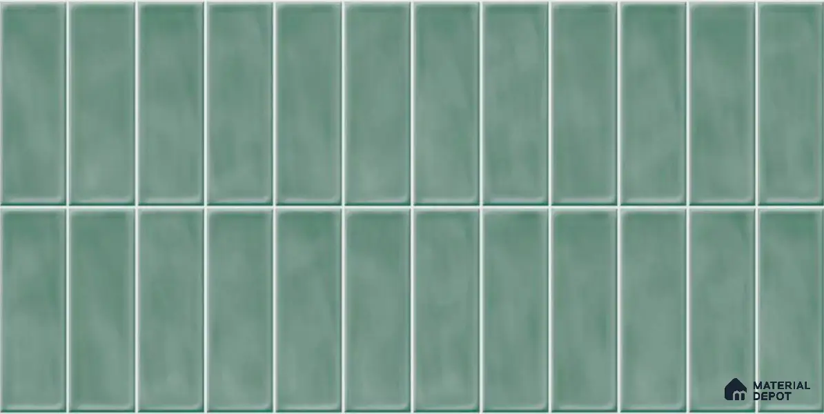 Faux Subway Wall Tile TL 04687 Vertiline Brick Solara Seaside Green 2 ft x 1 ft Ceramic Glossy Finish - 9 mm | Suitable For Kitchen, Bathroom Walls and Backsplashes | Please Expect a Slight Variation of Pattern