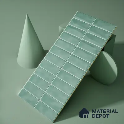 Faux Subway Wall Tile TL 04687 Vertiline Brick Solara Seaside Green 2 ft x 1 ft Ceramic Glossy Finish - 9 mm | Suitable For Kitchen, Bathroom Walls and Backsplashes | Please Expect a Slight Variation of Pattern