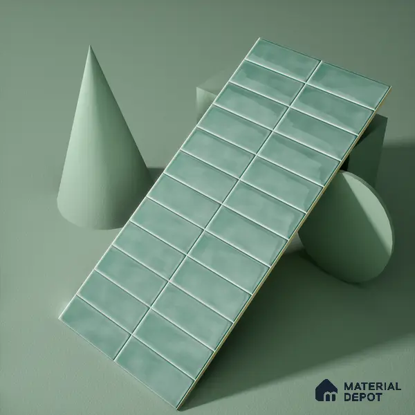 Faux Subway Wall Tile TL 04687 Vertiline Brick Solara Seaside Green 2 ft x 1 ft Ceramic Glossy Finish - 9 mm | Suitable For Kitchen, Bathroom Walls and Backsplashes | Please Expect a Slight Variation of Pattern