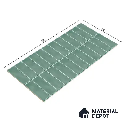 Faux Subway Wall Tile TL 04687 Vertiline Brick Solara Seaside Green 2 ft x 1 ft Ceramic Glossy Finish - 9 mm | Suitable For Kitchen, Bathroom Walls and Backsplashes | Please Expect a Slight Variation of Pattern