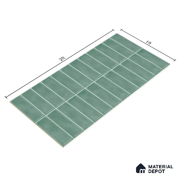 Faux Subway Wall Tile TL 04687 Vertiline Brick Solara Seaside Green 2 ft x 1 ft Ceramic Glossy Finish - 9 mm | Suitable For Kitchen, Bathroom Walls and Backsplashes | Please Expect a Slight Variation of Pattern