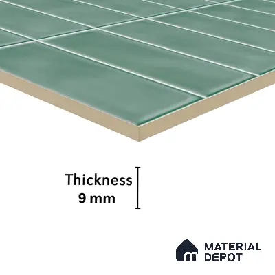 Faux Subway Wall Tile TL 04687 Vertiline Brick Solara Seaside Green 2 ft x 1 ft Ceramic Glossy Finish - 9 mm | Suitable For Kitchen, Bathroom Walls and Backsplashes | Please Expect a Slight Variation of Pattern