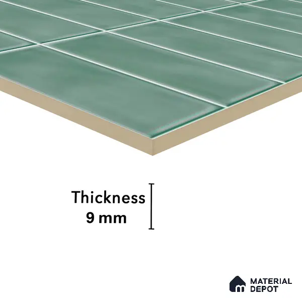 Faux Subway Wall Tile TL 04687 Vertiline Brick Solara Seaside Green 2 ft x 1 ft Ceramic Glossy Finish - 9 mm | Suitable For Kitchen, Bathroom Walls and Backsplashes | Please Expect a Slight Variation of Pattern