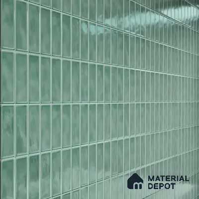 Faux Subway Wall Tile TL 04687 Vertiline Brick Solara Seaside Green 2 ft x 1 ft Ceramic Glossy Finish - 9 mm | Suitable For Kitchen, Bathroom Walls and Backsplashes | Please Expect a Slight Variation of Pattern
