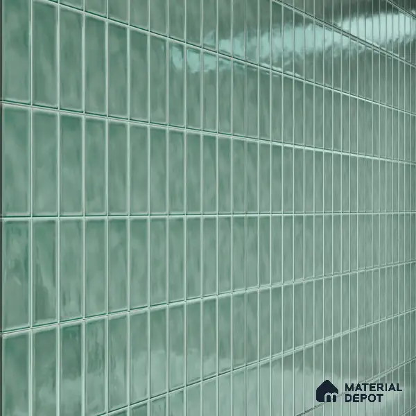 Faux Subway Wall Tile TL 04687 Vertiline Brick Solara Seaside Green 2 ft x 1 ft Ceramic Glossy Finish - 9 mm | Suitable For Kitchen, Bathroom Walls and Backsplashes | Please Expect a Slight Variation of Pattern