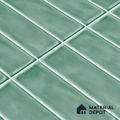 Faux Subway Wall Tile TL 04687 Vertiline Brick Solara Seaside Green 2 ft x 1 ft Ceramic Glossy Finish - 9 mm | Suitable For Kitchen, Bathroom Walls and Backsplashes | Please Expect a Slight Variation of Pattern