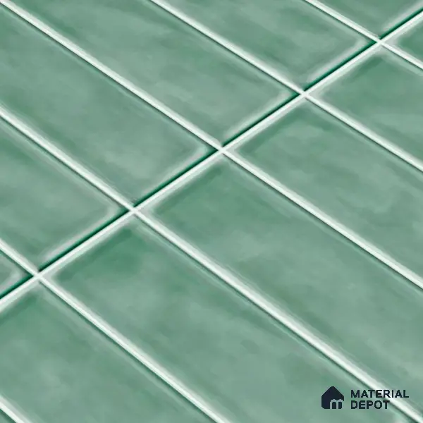 Faux Subway Wall Tile TL 04687 Vertiline Brick Solara Seaside Green 2 ft x 1 ft Ceramic Glossy Finish - 9 mm | Suitable For Kitchen, Bathroom Walls and Backsplashes | Please Expect a Slight Variation of Pattern