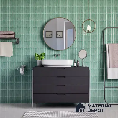 Faux Subway Wall Tile TL 04687 Vertiline Brick Solara Seaside Green 2 ft x 1 ft Ceramic Glossy Finish - 9 mm | Suitable For Kitchen, Bathroom Walls and Backsplashes | Please Expect a Slight Variation of Pattern