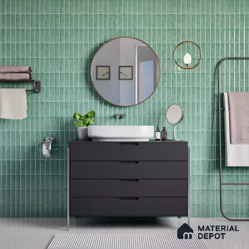Faux Subway Wall Tile TL 04687 Vertiline Brick Solara Seaside Green 2 ft x 1 ft Ceramic Glossy Finish - 9 mm | Suitable For Kitchen, Bathroom Walls and Backsplashes | Please Expect a Slight Variation of Pattern