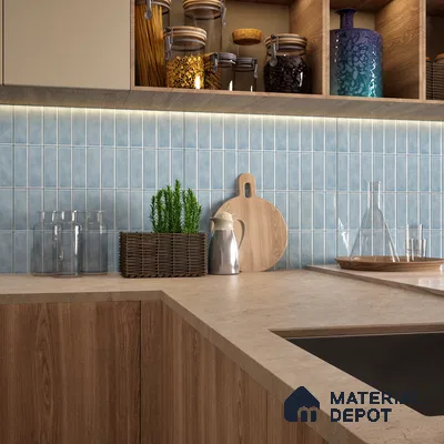 Faux Subway Wall Tile TL 04687 G Vertiline Brick Solara River Blue 2 ft x 1 ft Ceramic Glossy Finish - 9 mm | Suitable For Kitchen, Bathroom Walls and Backsplashes | Please Expect a Slight Variation of Pattern (Sample)